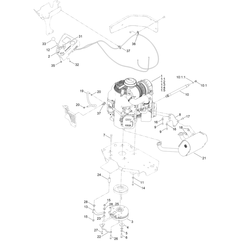 Engine, Clutch and Muffler Assembly