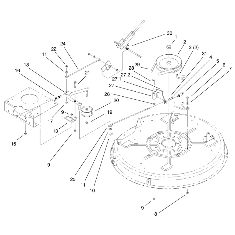 32in Deck Blade Drive and Braking Components Assembly