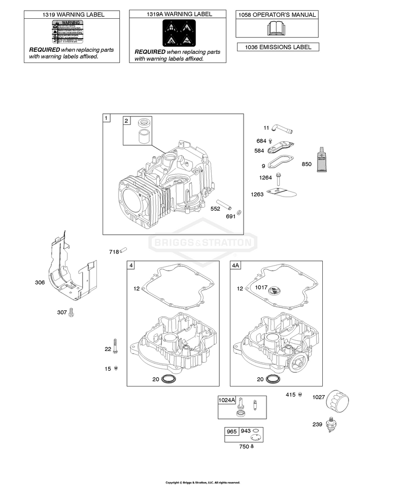 Cylinder, Engine Sump, Operator's Manual, Warning Label