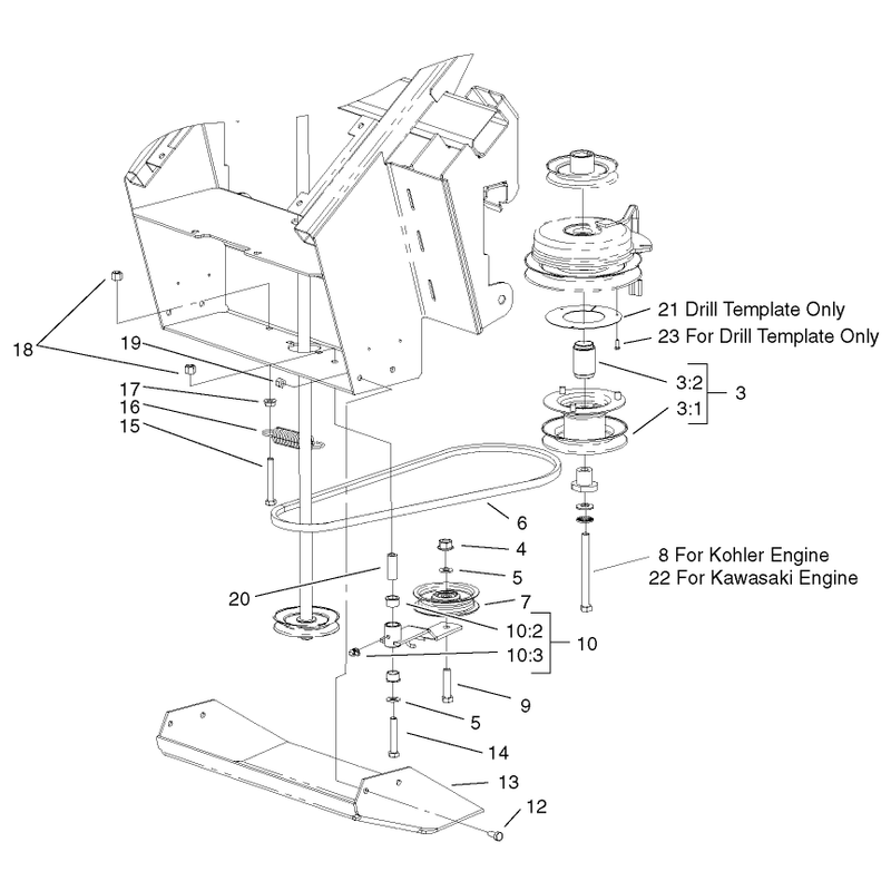 Bagger Mounting Frame and Fan Drive Idler Assembly