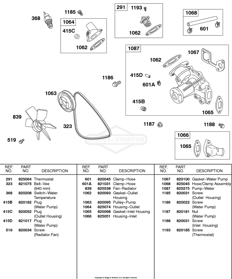 Water Pump, Vee Belt, Radiator Fan