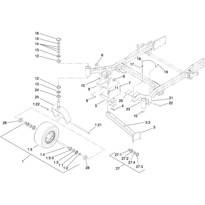 Caster Wheel Fork and Z Stand Assembly