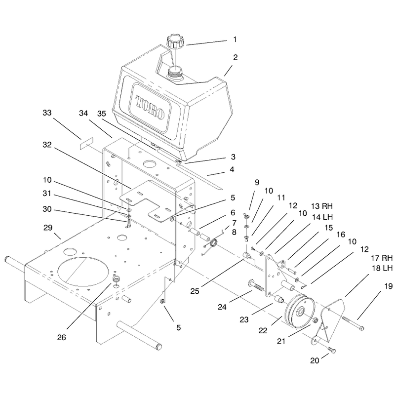 Fuel Tank and Idler Bracket Assembly
