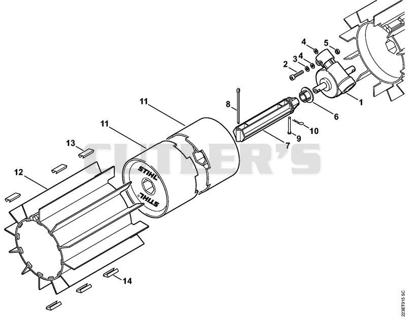Gear head, Sweeper drum assembly