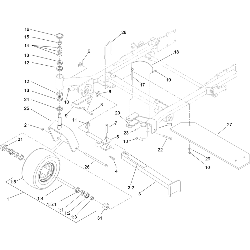 Fork Caster Wheel and Z Stand Assembly