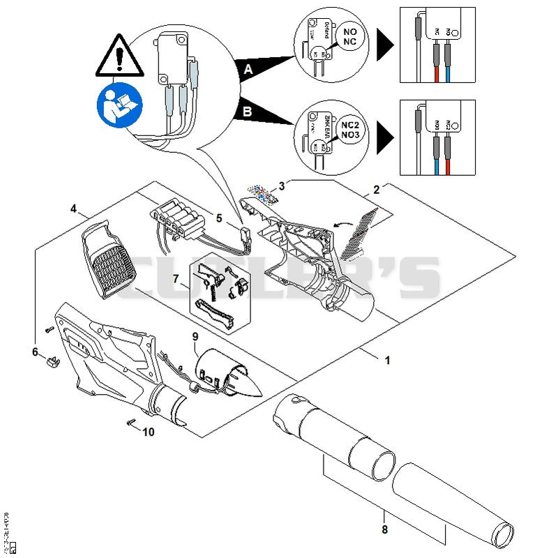 Handle housing, Battery, Blower