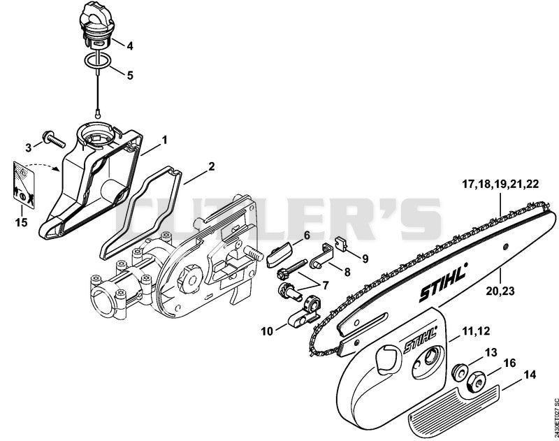 Oil tank, Chain sprocket cover (38.2016)
