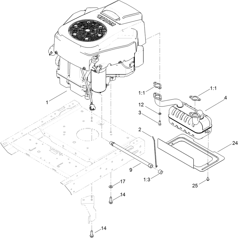 Engine and Muffler Assembly