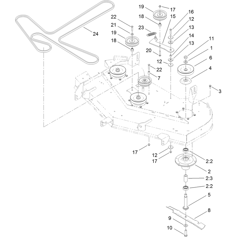 54 Inch Deck Belt, Spindle and Hi-Flo Blade Assembly