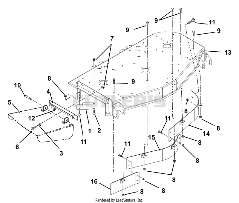 Deck, Discharge Chute And Baffles