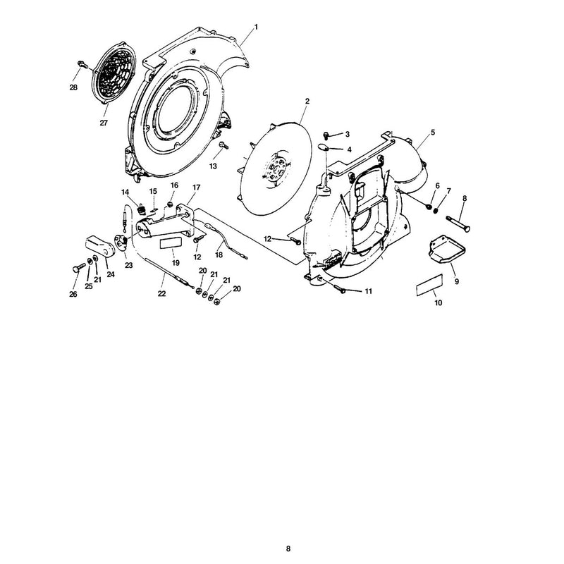 FAN, BLOWER HOUSINGS, THROTTLE, STOP SWITCH