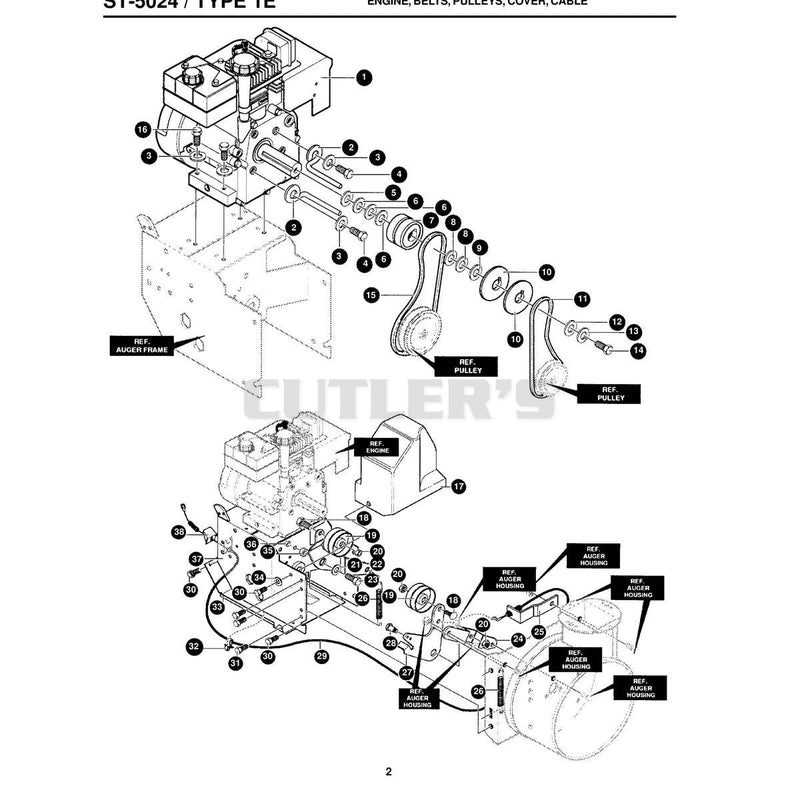 ENGINE, BELTS, PULLEYS, COVER, CABLE