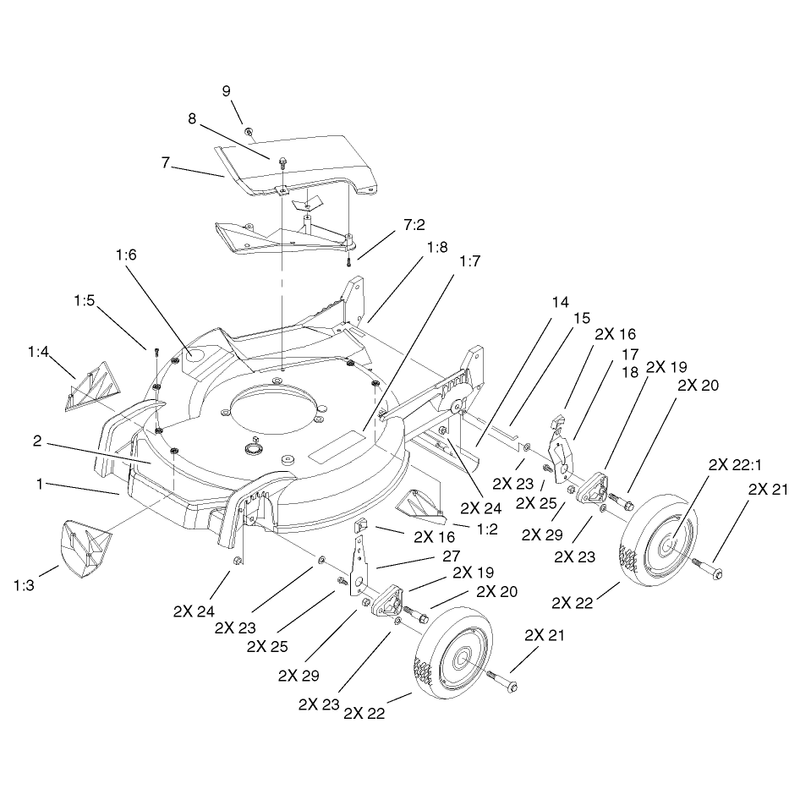 Housing Handle Bracket and Wheel Assembly