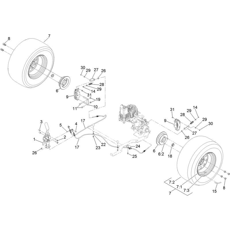 Rear Wheel and Park Brake Assembly