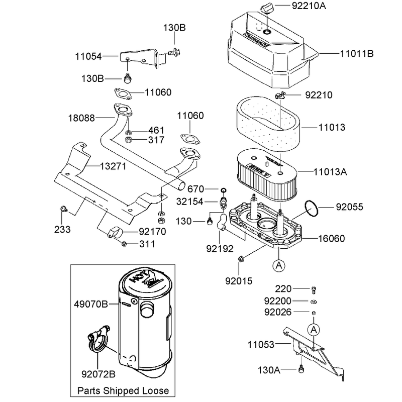 Air Filter and Muffler Assembly  Kawasaki FH430V-CS25