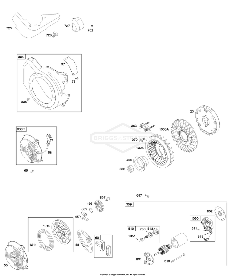 Blower Housing, Electric Starter, Flywheel, Rewind Starter