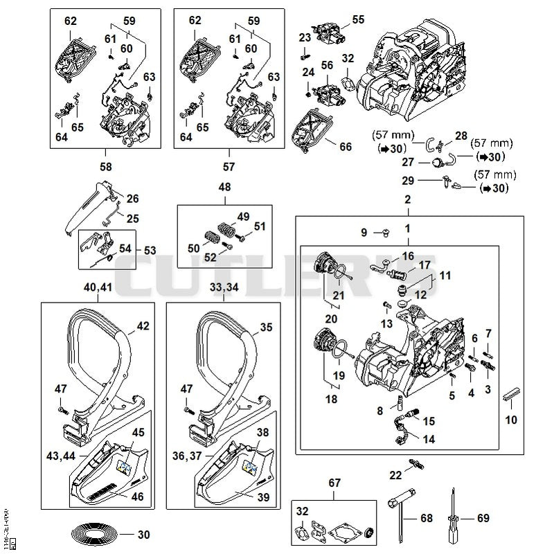 Engine housing, Air filter, AV system, Handlebar
