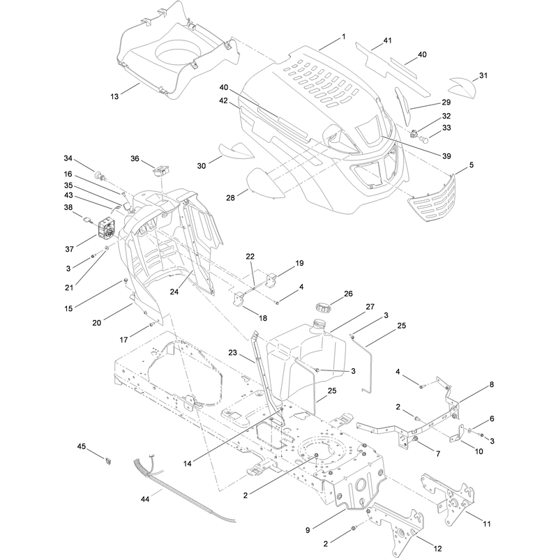 Fuel Tank Hood and Dash Assembly