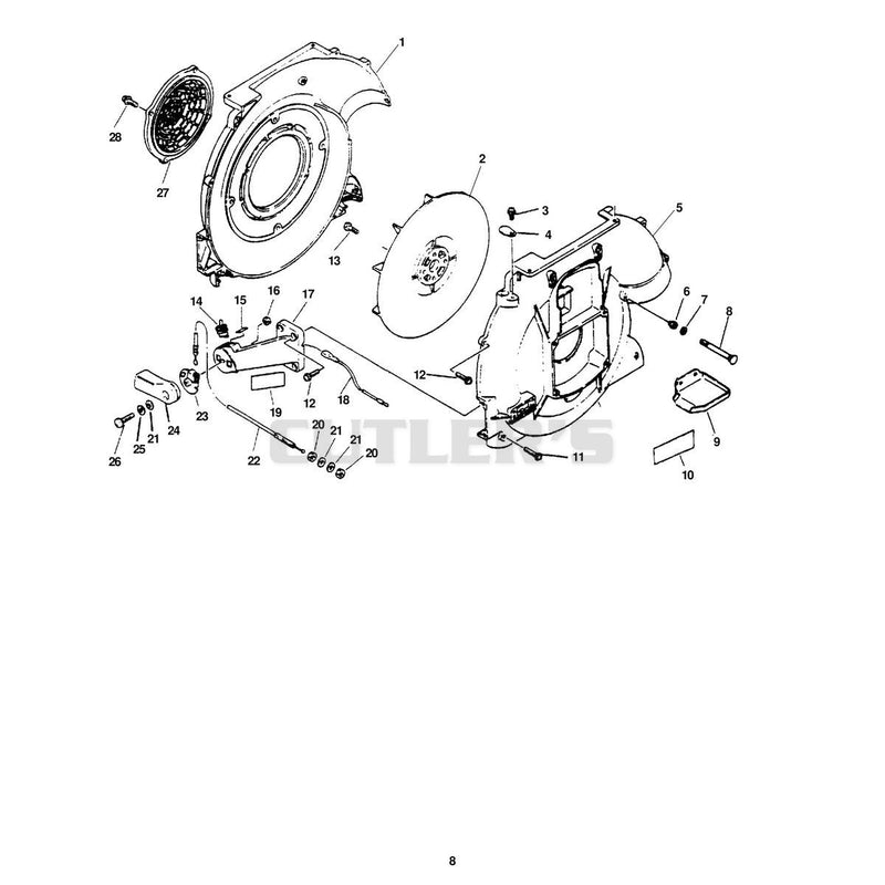 FAN, BLOWER HOUSINGS, THROTTLE, STOP SWITCH
