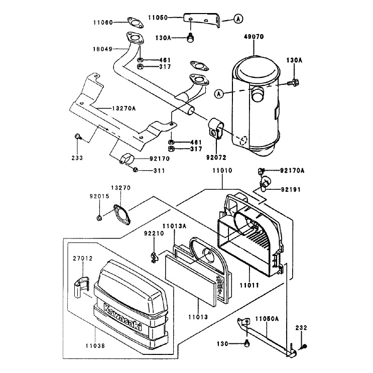 Air FilterMuffler Assembly Kawasaki FH500V-AS25