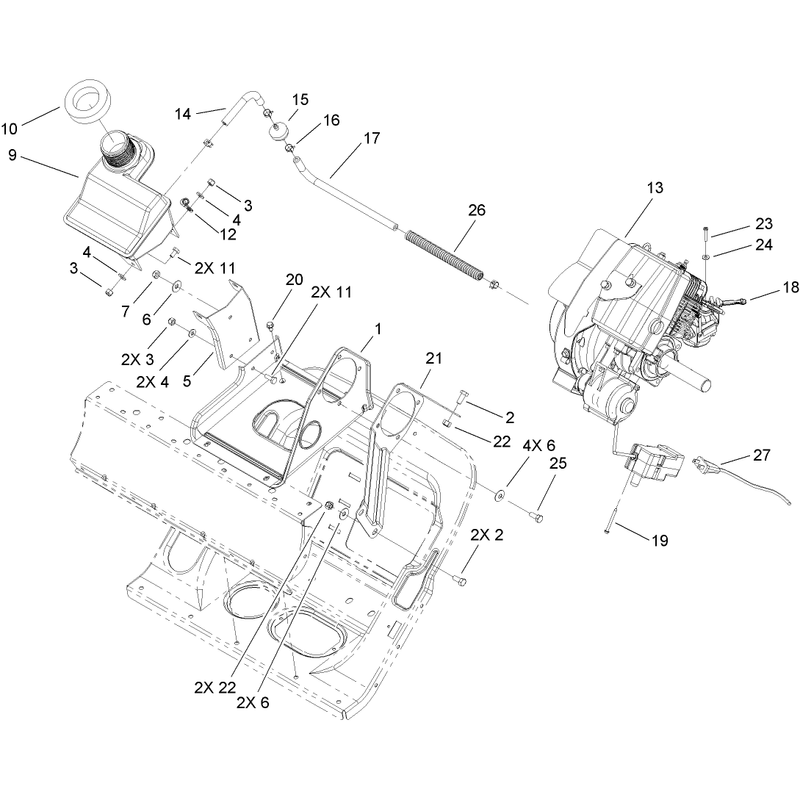 Engine, Fuel Tank and Support Assembly
