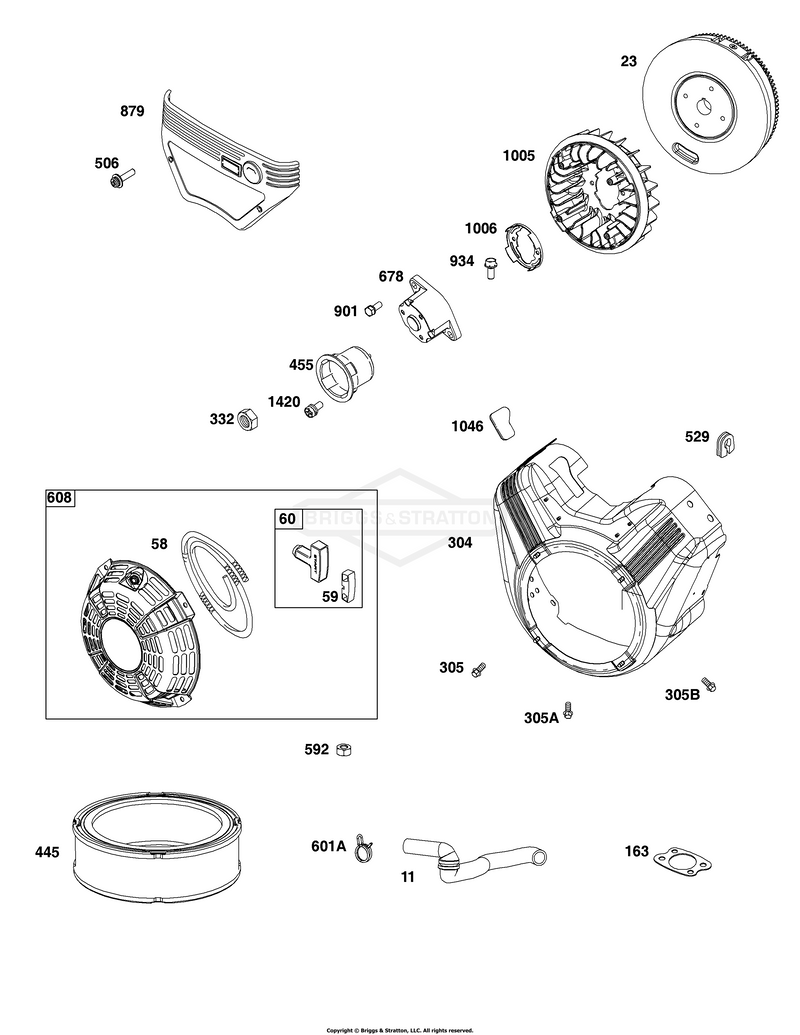 Flywheel, Blower Housing, Rewind Starter