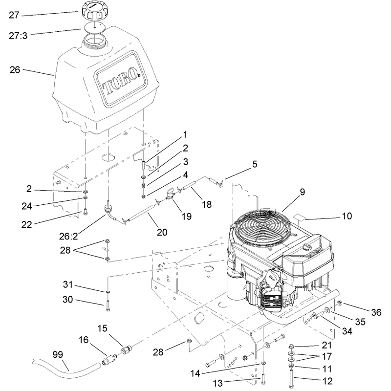 Engine and Fuel Tank Assembly