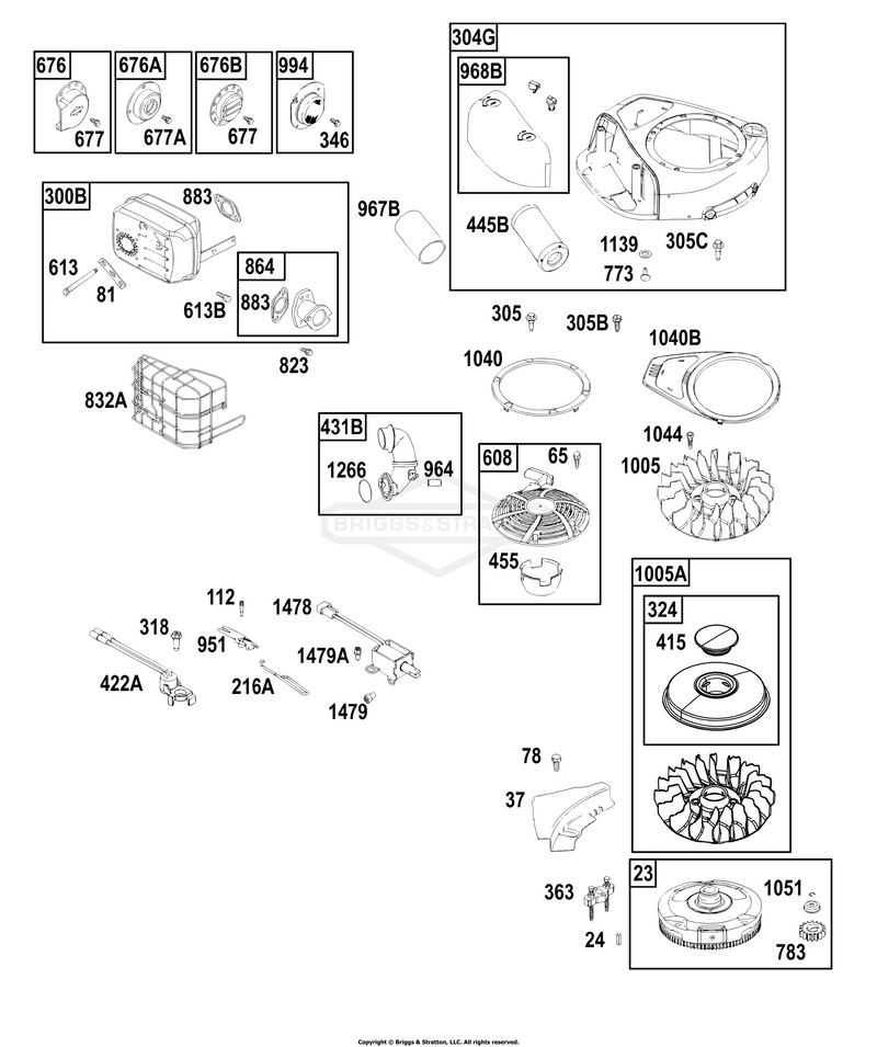 AIR CLEANER, BLOWER HOUSING, EXHAUST SYSTEM, FLYWHEEL