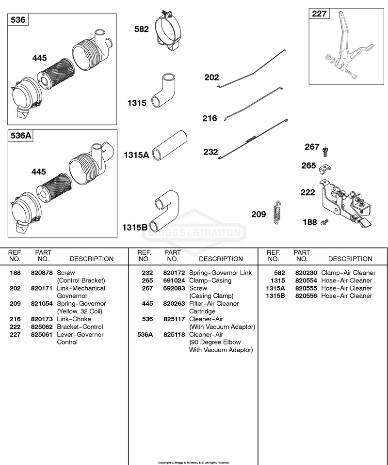 Air Cleaner, Control Bracket, Springs, Links
