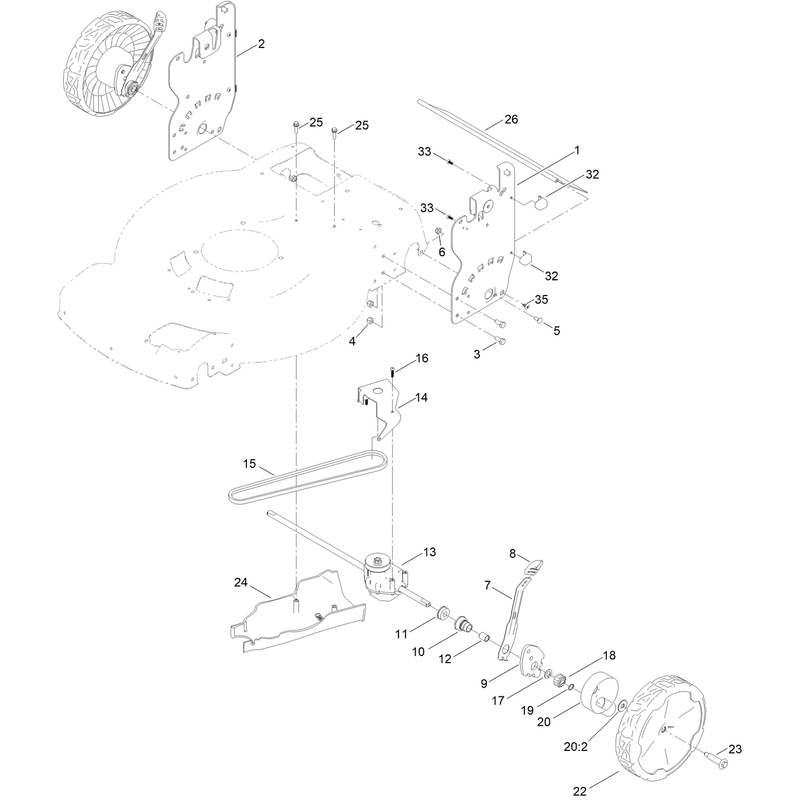 Rear Wheel and Height-of-Cut Assembly