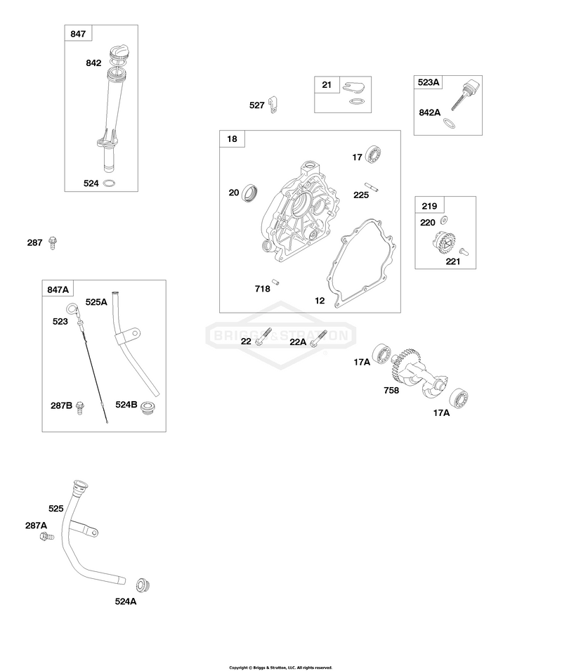 Crankcase Cover, Dipstick Tubes, Counterweight