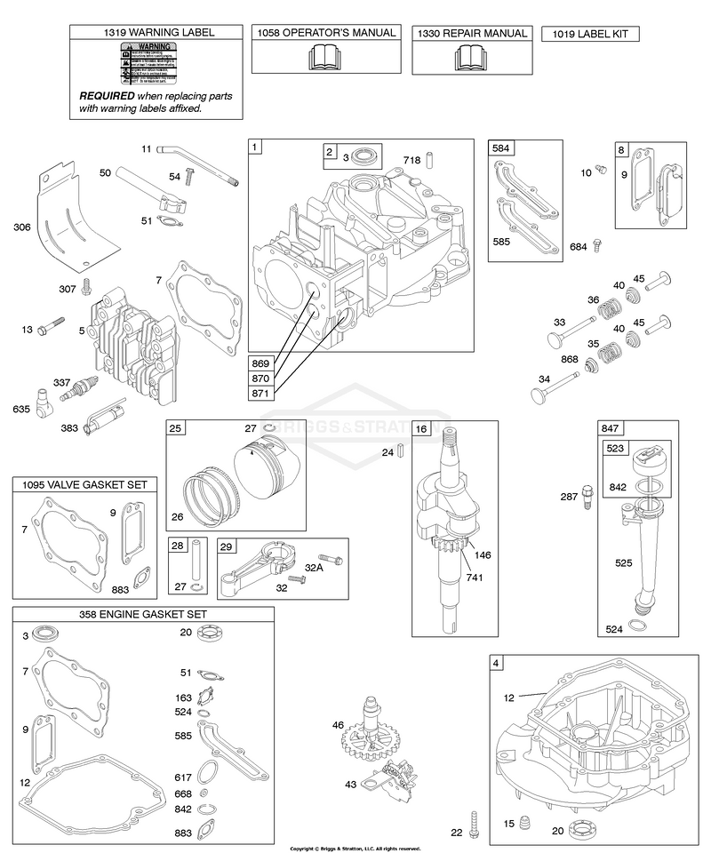 Cams, Crankshaft, Cylinder, Engine Sump, Kit/Gaskets, Lubrication, Piston Group, Valves