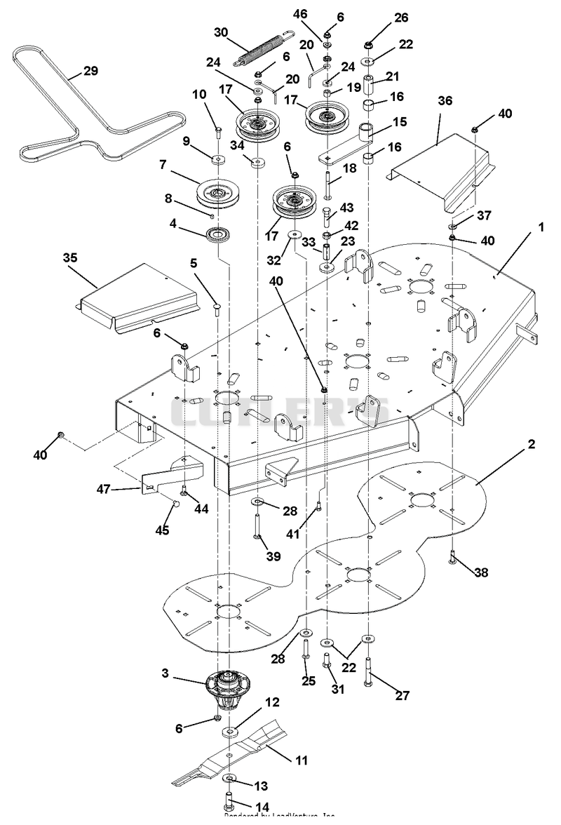 Mower Deck, Belt, Idlers And Blades