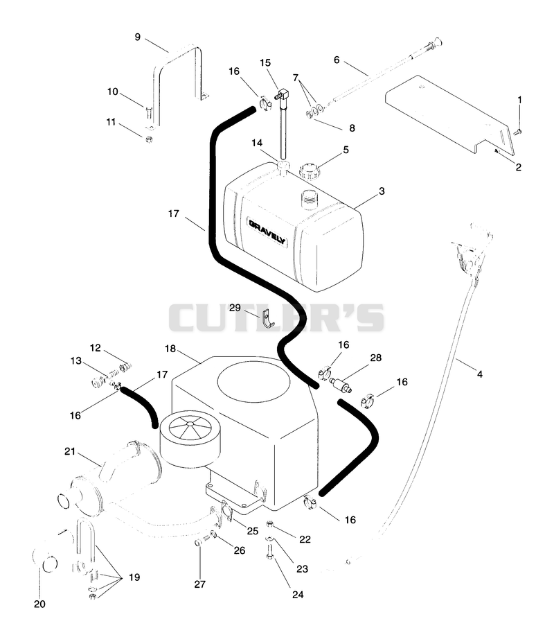 FUEL AND EXHAUST SYSTEM - 18 & 20 H.P. UNITS
