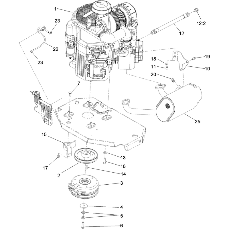 Engine, Clutch and Muffler Assembly