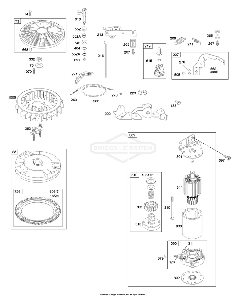 Controls, Electric Starter, Flywheel, Governor Spring
