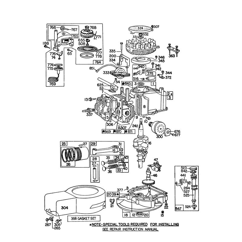 Engine Briggs and Stratton Model 92508-1000-02 for 19in Hand Propelled Model 16300