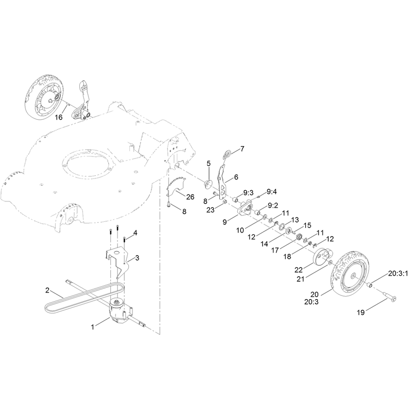 Transmission and Rear Wheel Height of Cut Assembly