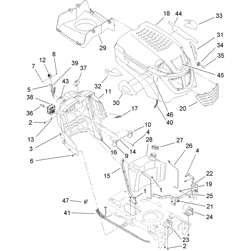 Fuel Tank and Hood Assembly