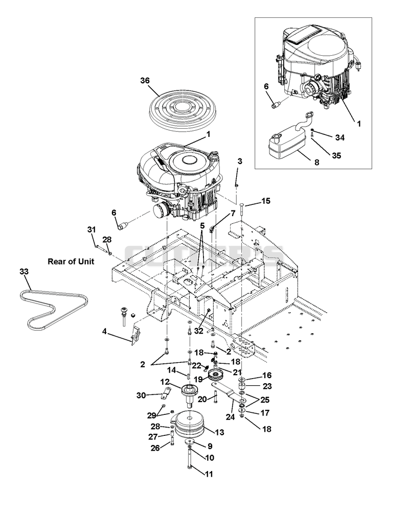 Engine, Exhaust, Belts and Idlers