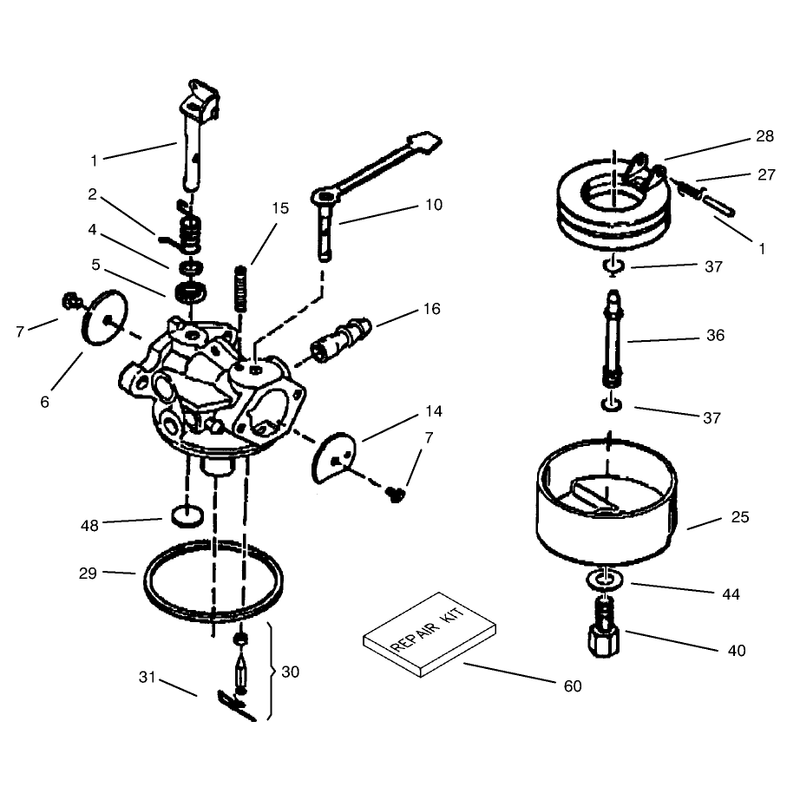 Carburetor Assembly No. 640086 Tecumseh Model No. HSK635 Type 1723A