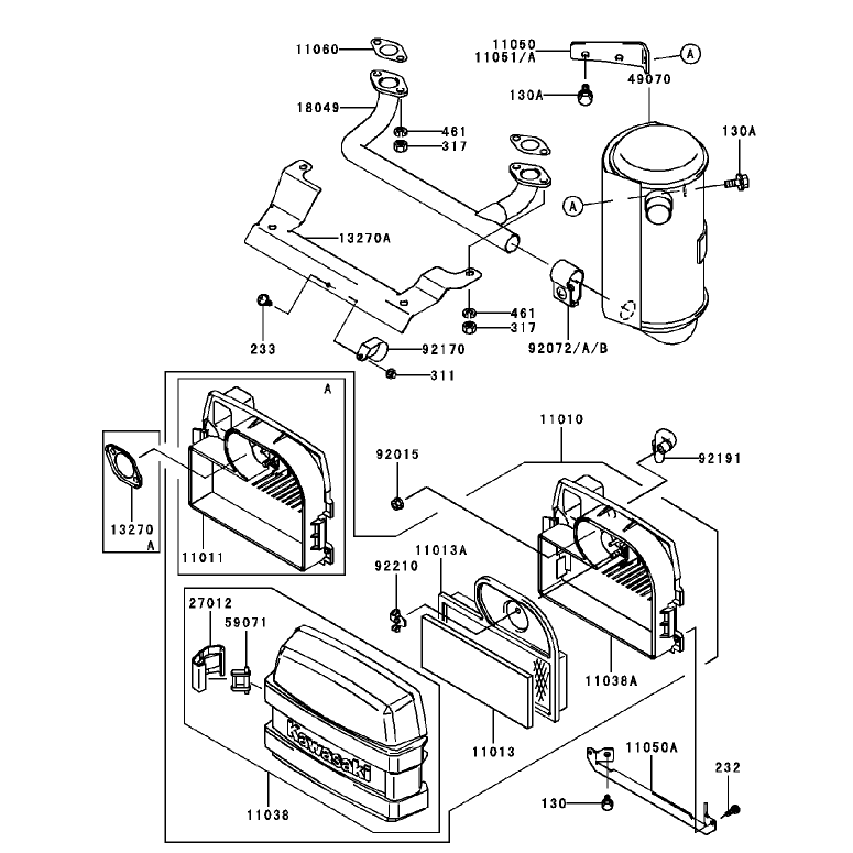 Air FilterMuffler Assembly Kawasaki FH451V-BS04