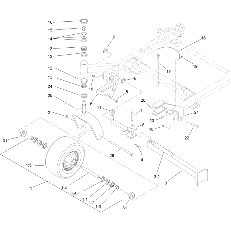 Fork Caster Wheel and Z Stand Assembly