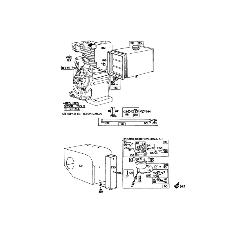 Engine Briggs & Stratton Model No. 190402 Type 0989-01 (8 H.p. Snowthrower Model 38150)