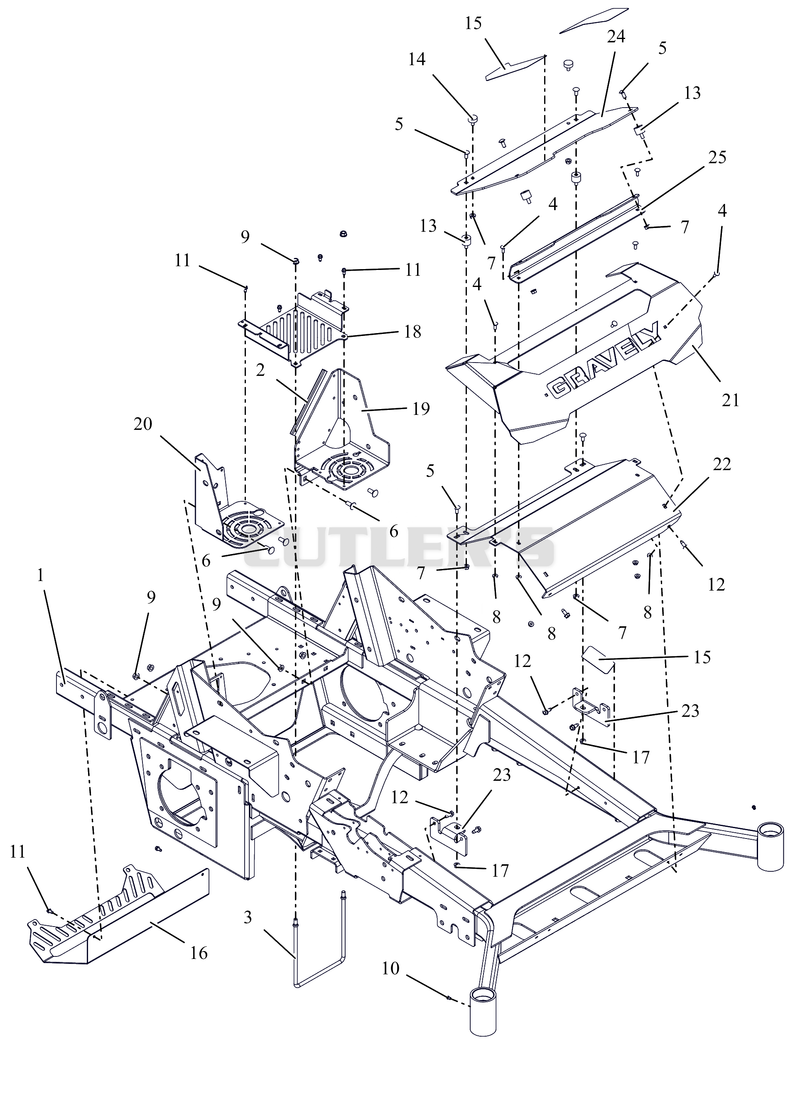 Frame, Front Bumper and Battery Tray - 72"