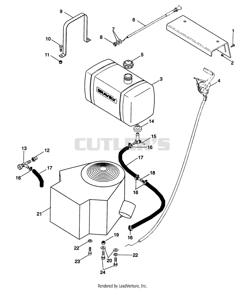 FUEL AND EXHAUST SYSTEM - 14 AND 16 H.P. UNIT