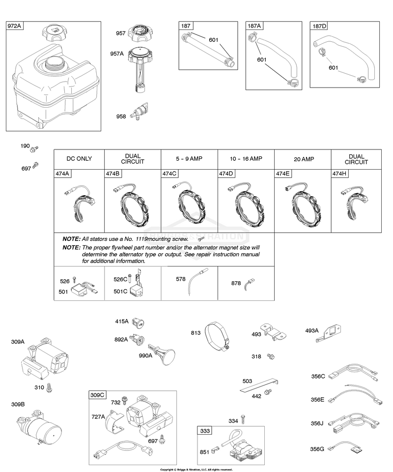 Alternator, Electric Starter, Fuel Supply, Ignition