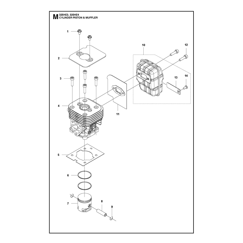CYLINDER, PISTON AND MUFFLER