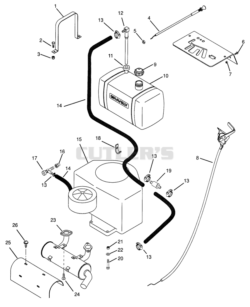 Fuel And Exhaust System - 16 H.P. And 18 H.P. Units (Electric Start)