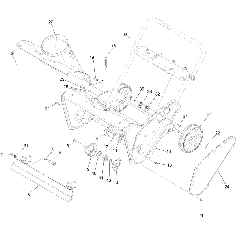 Main Frame, Lower Chute and Wheel Assembly